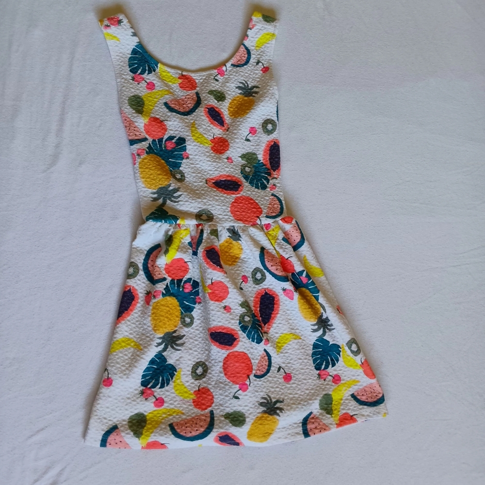 Mango Kid Fruit Theme Cross Back Summer Dress Sz 11/12 Girls